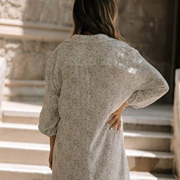 The Drop Women's Sage Print Button Down Balloon Sleeve Mini Dress - Picture 2 of 5